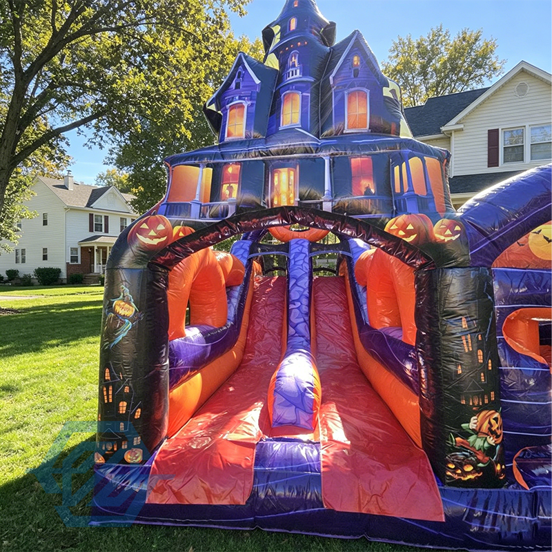 Carrera de obst&aacute;culos inflable de Halloween de la granja de calabazas con soplador 