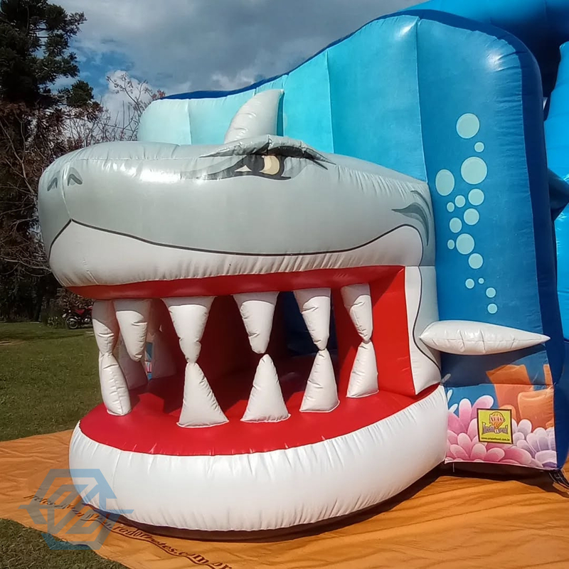 Diapositivas inflables al aire libre del castillo del tema del oc&eacute;ano del tibur&oacute;n de los ni&ntilde;os 