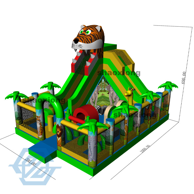 Casa inflable grande de la despedida del tema del animal del safari con la diapositiva