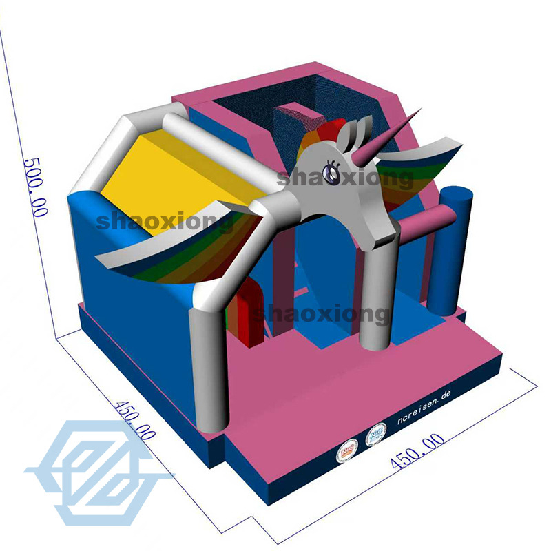 Aufblasbare H&uuml;pfburg im Regenbogenpferd-Stil mit Rutsche