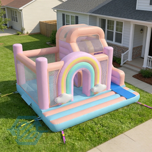 Casa inflable de rebote arco&iacute;ris con combo de tobog&aacute;n y soplador