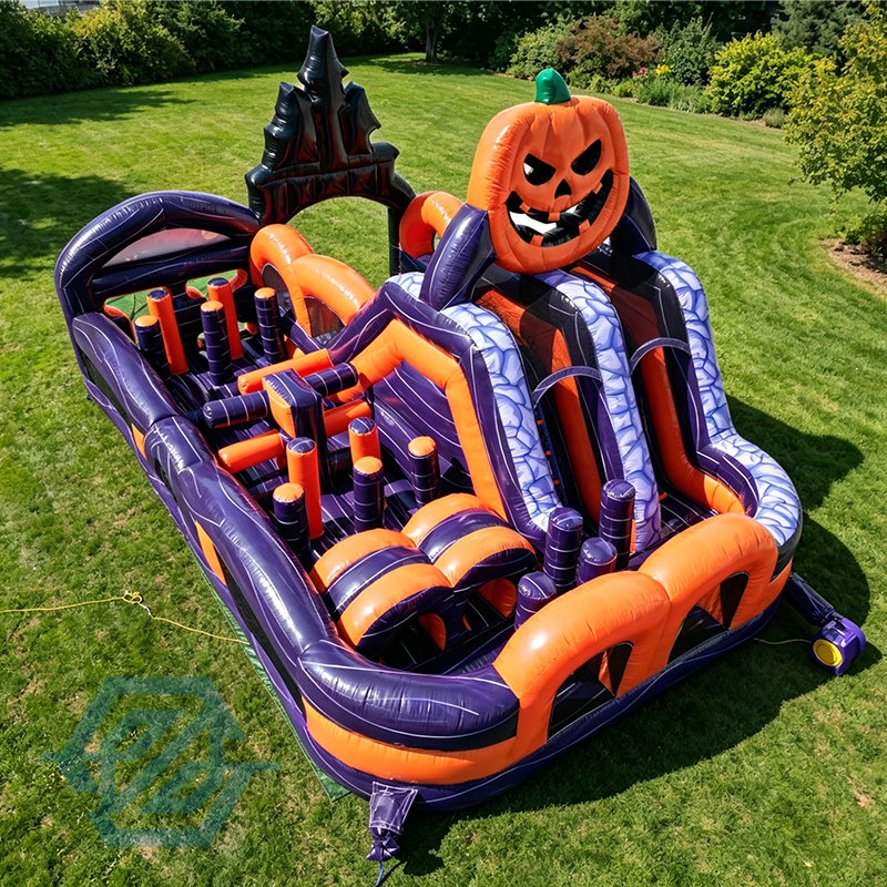 Carrera de obst&aacute;culos inflable de Halloween de la granja de calabazas con soplador 