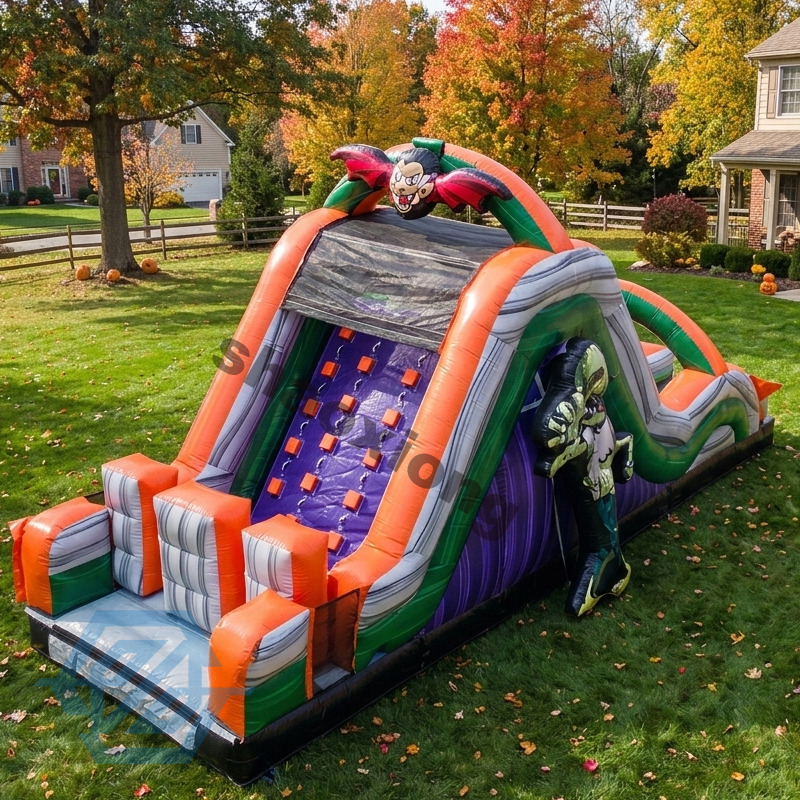 Carrera de obst&aacute;culos inflable grande comercial de Halloween de la granja de calabazas